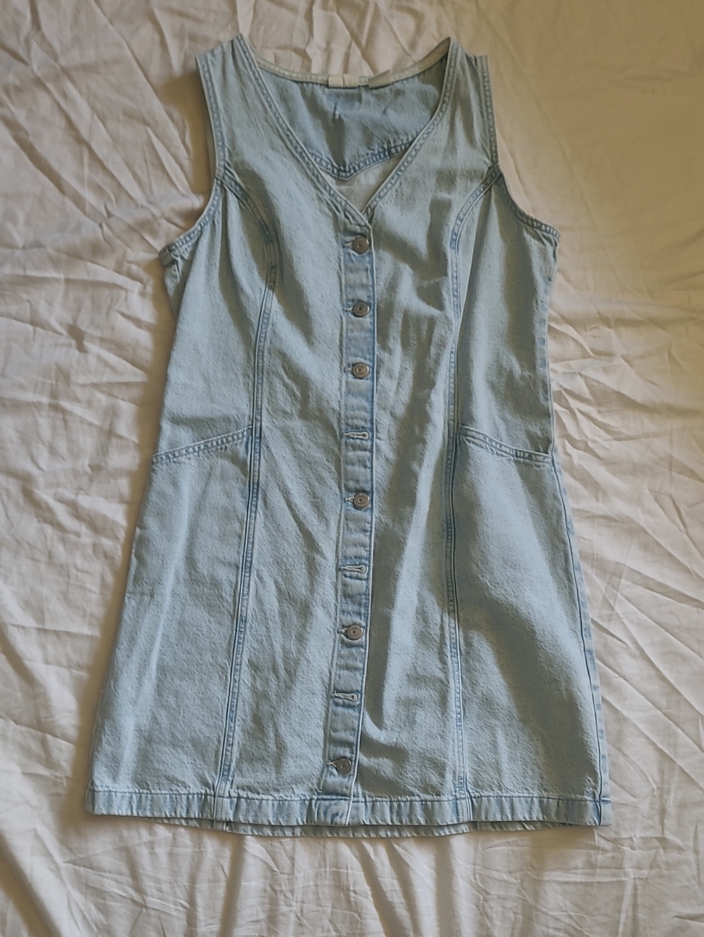 Light Wash Button-Front Denim Dress